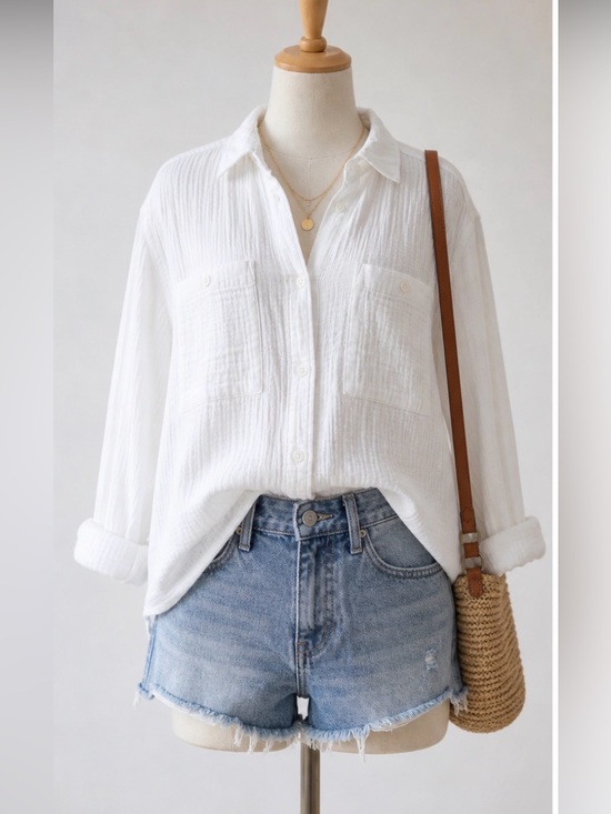 GAP Tops - Gap Crinkle Gauze Button Down Shirt White Oversized Cotton NWOT L